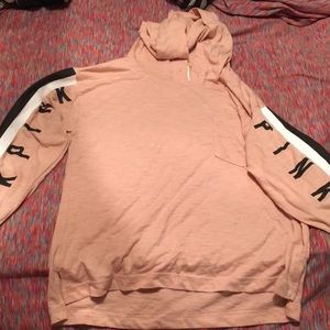 PINK long sleeve tee with hood , light pink , black , white XS